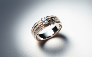 Wedding rings, white gold, diamond rings, glitter on a black background.