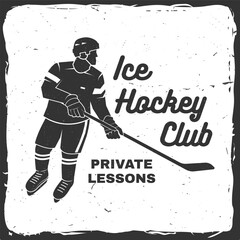 Hockey club logo, badge design. Concept for shirt or logo, print, stamp or tee. Winter sport. Vector illustration. Hockey championship.