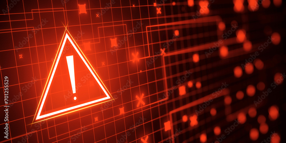 Poster creative red security alert on blurry backdrop. fraud and danger concept. 3d rendering.
