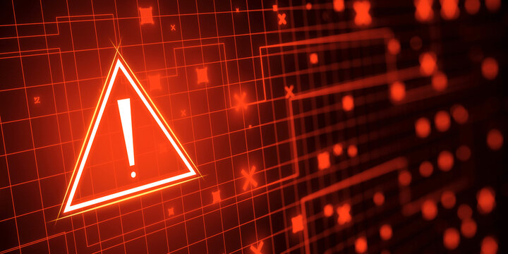 Creative red security alert on blurry backdrop. Fraud and danger concept. 3D Rendering.