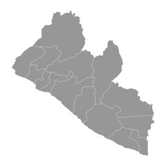 Liberia map with administrative divisions. Vector illustration.