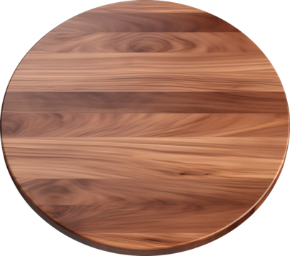 Round wooden table top isolated on transparent background. PNG