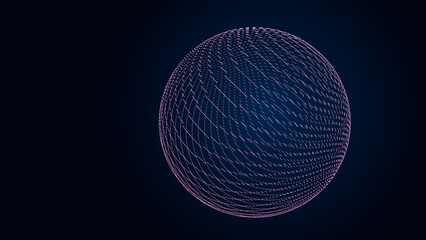 Futuristic twisted sphere made of lines and dots. Technological background. Data transmission network. 3D rendering.