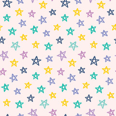 Seamless Pattern with Hand Drawn Star Design on Light Pink Background