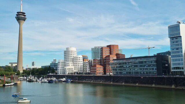German towns: Dusseldorf modern harbour on the Rhine river