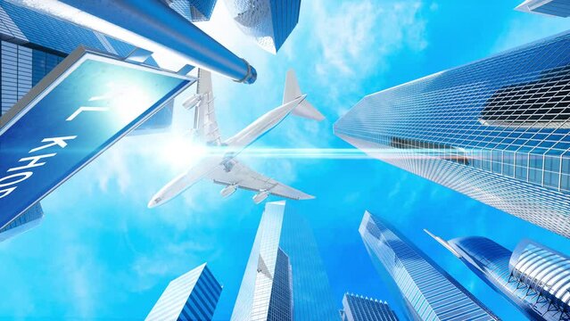Al Khobar. Airplane Landing, Take Off City Skyscraper Road Sign