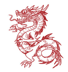 vector drawing of a Chinese dragon in sketch style. linear illustration, symbol of the year, oriental culture