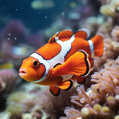 Naklejka na ściany i meble Clownfish A Deep Dive into Their Colorful Lives and Ocean Adventures ai generated