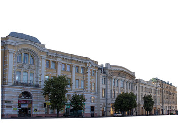 Fototapeta na wymiar Morning Kharkiv city center buildingsisolated PNG photo with transparent background.