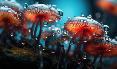 Extreme macro photography of little mushrooms