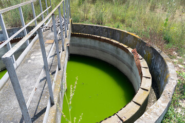 View to sewage treatment plant - water recycling. Waste management.