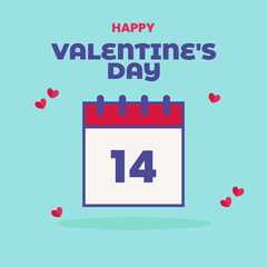 Happy Valentine's Day greeting card with calendar date vector. flat design