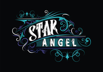 STAR ANGEL lettering custom logo design - obrazy, fototapety, plakaty