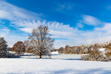 Countryside after heavy snowfall in central Europe