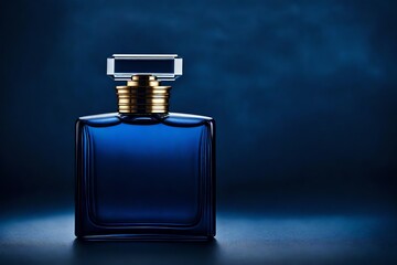 elegant royal blue perfume bottle template, satin and sliky velvet cloth background