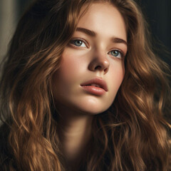 Fototapeta premium Posing earring model: and big brown eyes with long hair