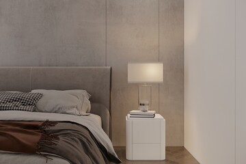 a bed with a soft headboard and lamps on the bedside tables in the bedroom