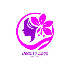 The logo design is in the shape of a woman's head wearing flowers, very suitable for beauty brands, salons and spas.