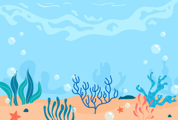 Fototapeta na wymiar Flat underwater landscape background illustration