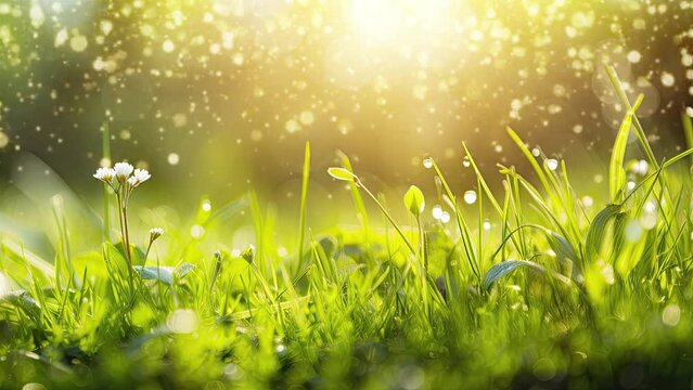 Spring fresh green grass with sunshine