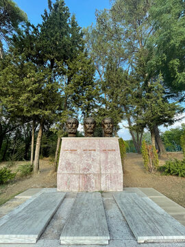 Tombs of Abdyl Frasheri, Naim Frasheri and Sami Frasheri in a park in Tirana, Albania