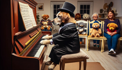 ピアノを起用に弾く犬