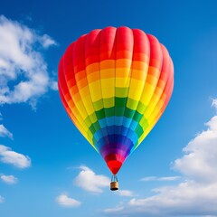 Fototapeta premium A vibrant journey awaits as this colorful hot air balloon rises, reflecting the hues of the rainbow