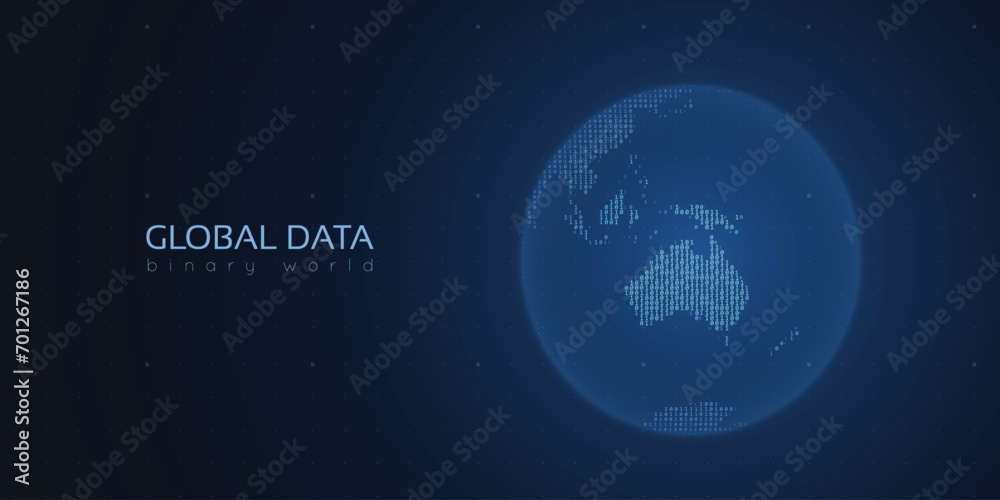Poster binary planet earth. big data global analytics. worldwide data connection.