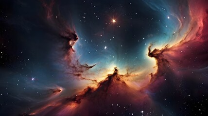 Fototapeta na wymiar Colorful space galaxy cloud nebula. Stary night cosmos. Universe science astronomy. Supernova background wallpaper, Generative AI