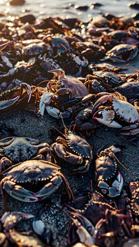Many dead Craps at the beach lying around. High quality photo