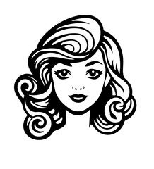 Vector Illustration of a woman with lines drawing for logo,icon, black and white	