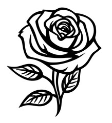  decorative rose with leaves. Flower silhoutte. Vector illustration