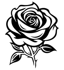  decorative rose with leaves. Flower silhoutte. Vector illustration
