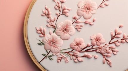 This hoop art featuring a floral motif is a testament to the art of needlework