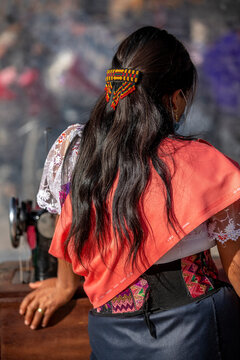 Indigenous woman at the weekly market in the center of Riobamba, Ecuador