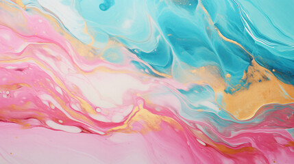 Fototapeta na wymiar Marble like fluid art painting with teal pink