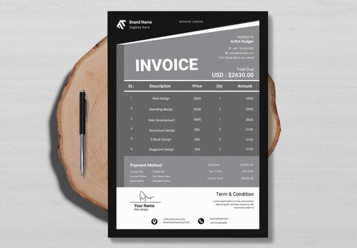 Invoice Layout with Black & white Accents