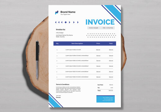 Invoice Layout with Blue Accents