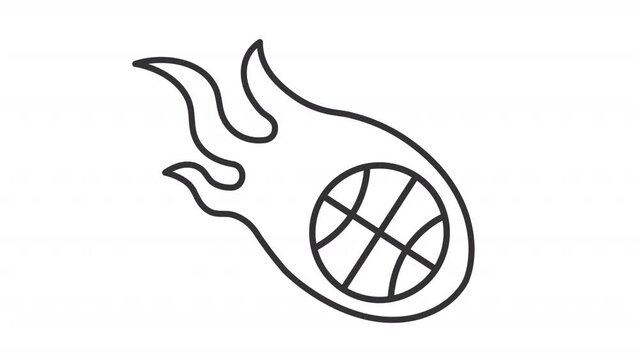 Animated dribble icon. Flying ball line animation. Basketball game. Ball in flame. Passionate and dynamic game. Black illustration on white background. HD video with alpha channel. Motion graphic