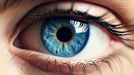 Close-up illustration of an expressive blue eye with radiant highlights and deep shadows