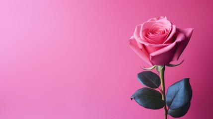 A rose on a pink background and a copy space