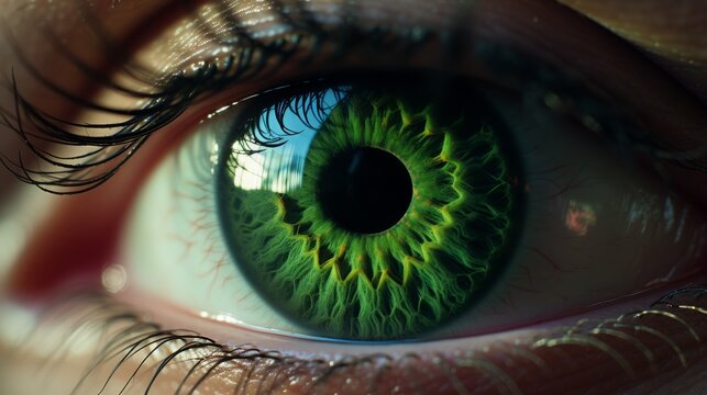 Human green eye close up