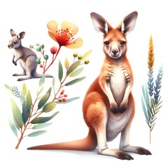 Watercolor paint cute kangaroo for Australian card decor