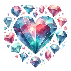 Jewelry gem crystal heart shape bright watercolor paint for card decor