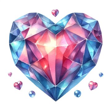 Jewelry gem crystal heart shape bright watercolor paint for card decor