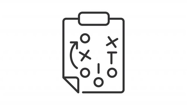 Animated playbook icon. Game strategy line animation. American football tactics. Planning team game. Black illustration on white background. HD video with alpha channel. Motion graphic