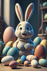 bunny with many easter eggs made with Generative AI