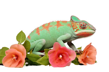 Colorful Chameleon Isolated On Transparent Background