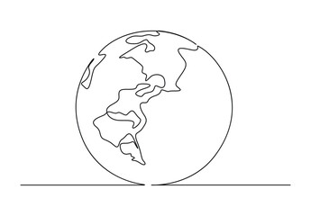 The earth globe for earth day continuous one line drawing. Isolated on white background vector illustration. Premium vector. 