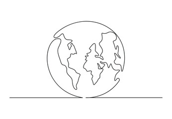  The earth globe for earth day one continuous line drawing. The earth day concept. Vector illustration. Pro vector. 